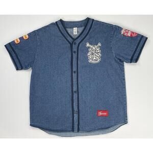Supreme Patches Button Front Denim Baseball Jersey Men’s Size XL